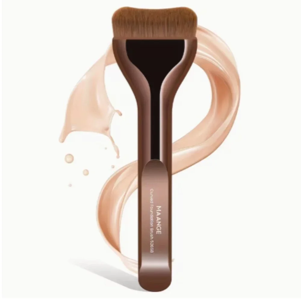 MAANGE Curved Foundation Brush | Aluminum Tube Makeup Brush | Soft Nylon Bristle